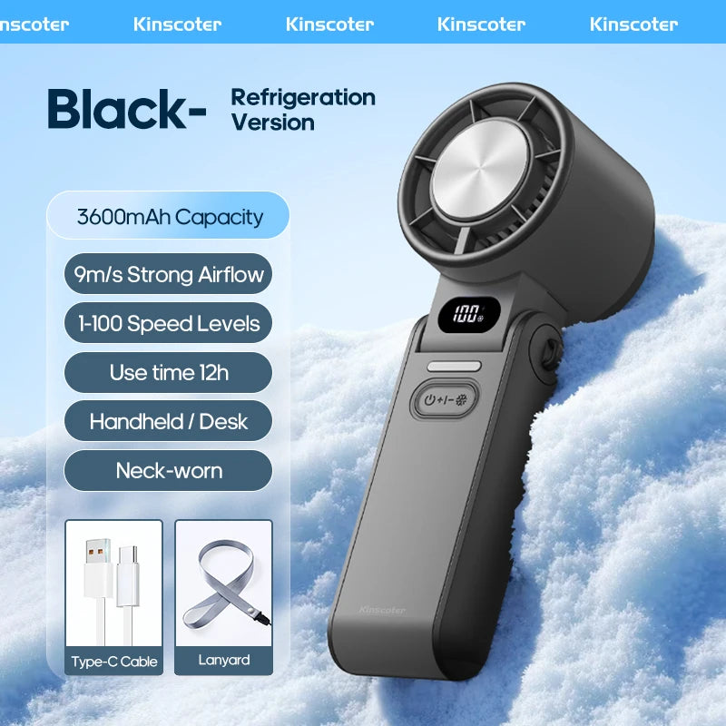 KINSCOTER Outdoor Foldable Portable Handheld Fan Mini Cooling Rechargeable 3600mAh 100-level Free Control High Speed Turbo Fan