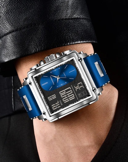 LIGE Fashion Men Quartz Wristwatches FOXBOX Top Brand Luxury Chronograph Square Digital Watch Men Casual Sports Waterproof Clock