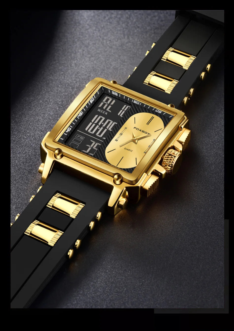 LIGE Fashion Men Quartz Wristwatches FOXBOX Top Brand Luxury Chronograph Square Digital Watch Men Casual Sports Waterproof Clock