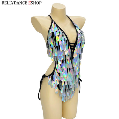Sparkly Beaded One-Piece Bodysuit Sexy Party Show Club Wear Rave Nightclub Outfit gogo costume Stage Performance Dance Clothes