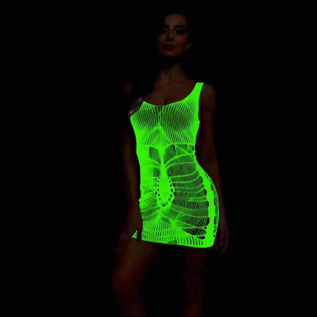 Pole Dance Clothing Luminous Glowing Lingerie Sexy Bodystocking Women Fishnet Gogo Dancer Outfit Rave Bodysuit Exotic Party