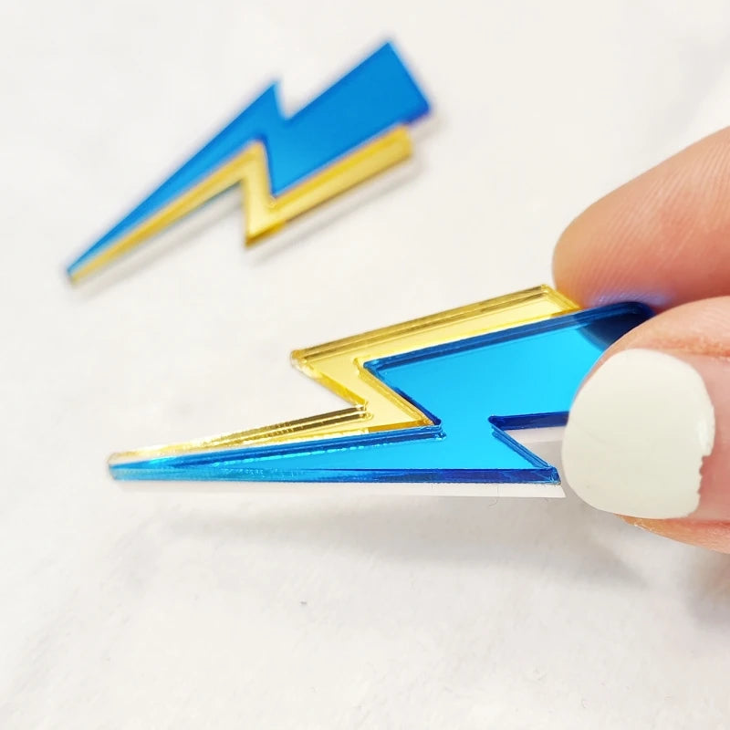 KUGUYS Two Tone Lightning Stud Earrings for Women Glitter Mirror Neon Acrylic Beach Jewelry Summer Accessories