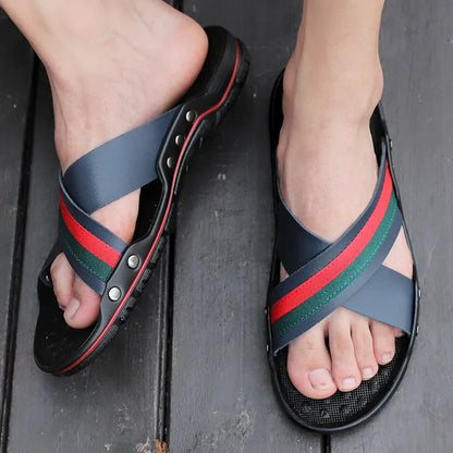 FUQIAO New Genuine Leather Men Slippers Beach Shoes Comfortable Men Summer Flat Heels Male Slides Luxury Plus Size 38-48
