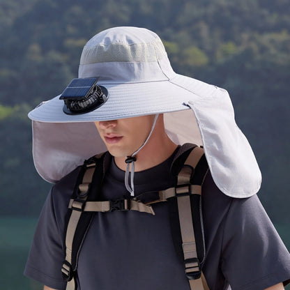 Solar-Powered Outdoor Cooling Fan Hat with Adjustable Brim - UV Protection Sun Cap for Fishing, Hiking & Summer Travel