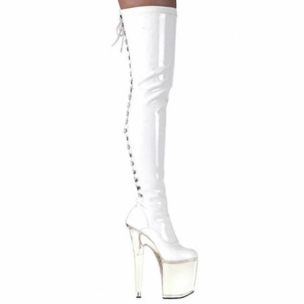 Sexy Over The Knee Boots Fetish Shoes 20cm Lace Up Platfor Patent Leather Stripper Heels Pole Dance 8inch Exotic Dancer New