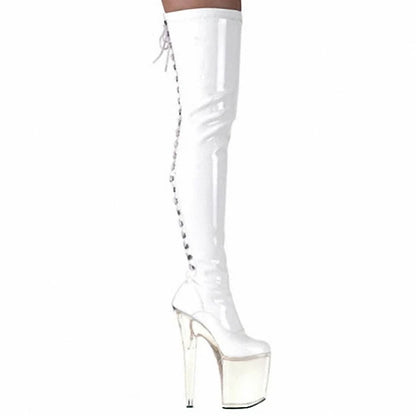 Sexy Over The Knee Boots Fetish Shoes 20cm Lace Up Platfor Patent Leather Stripper Heels Pole Dance 8inch Exotic Dancer New