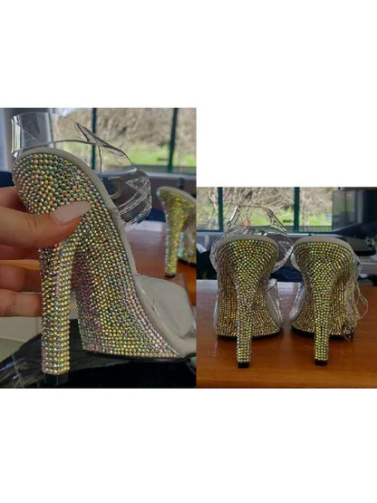 12cm high heel shoes modeling performance, bikini competition shoes, rhinestone soles stripper  fetish sandals evening 5 inches
