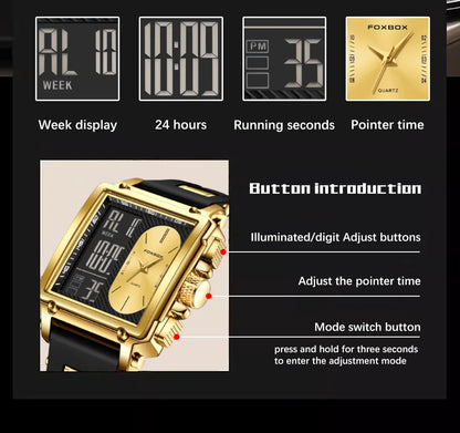 LIGE Fashion Men Quartz Wristwatches FOXBOX Top Brand Luxury Chronograph Square Digital Watch Men Casual Sports Waterproof Clock