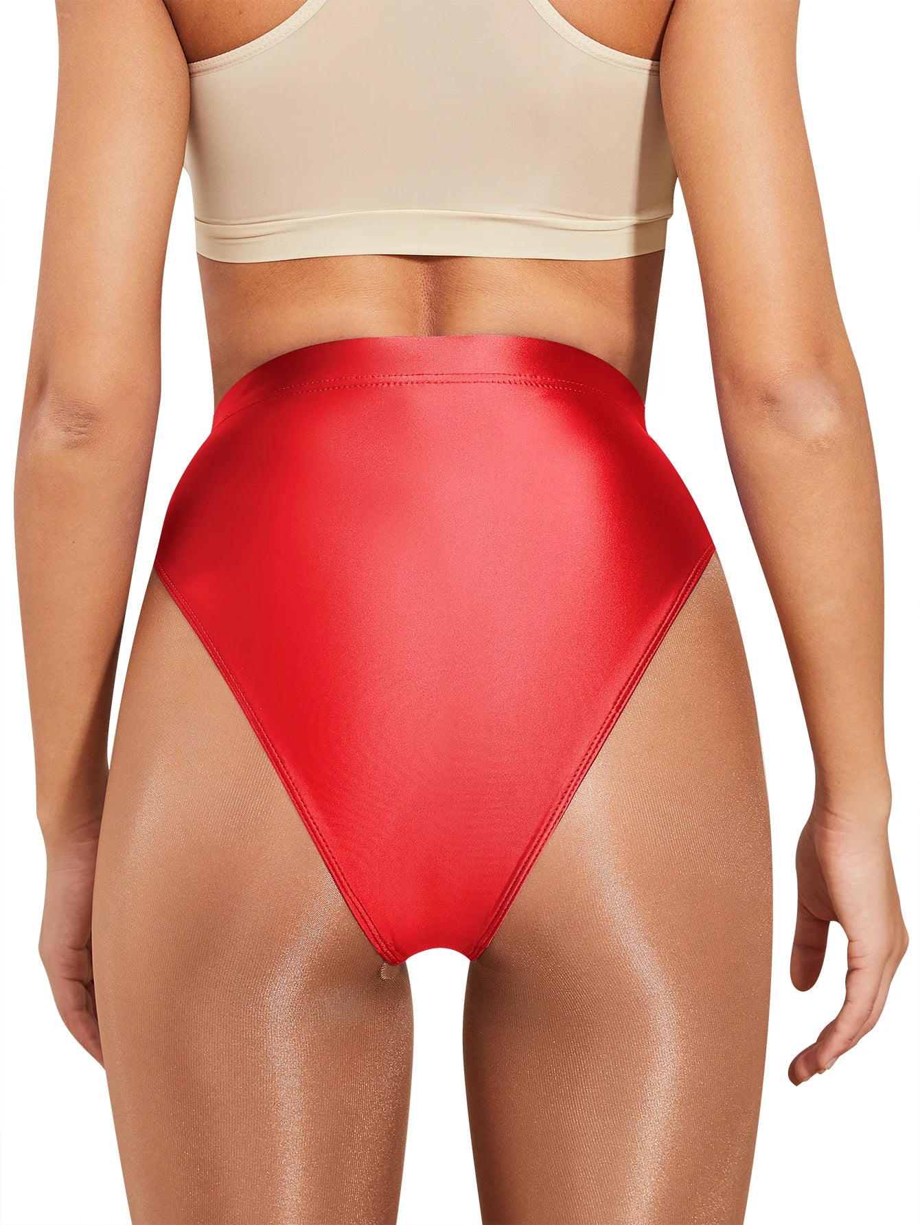 WOMEN sexy gloss briefs Bikinis tight High waisted fork elasticity Hip lifting swimming trunks Oily smooth MEN underwear
