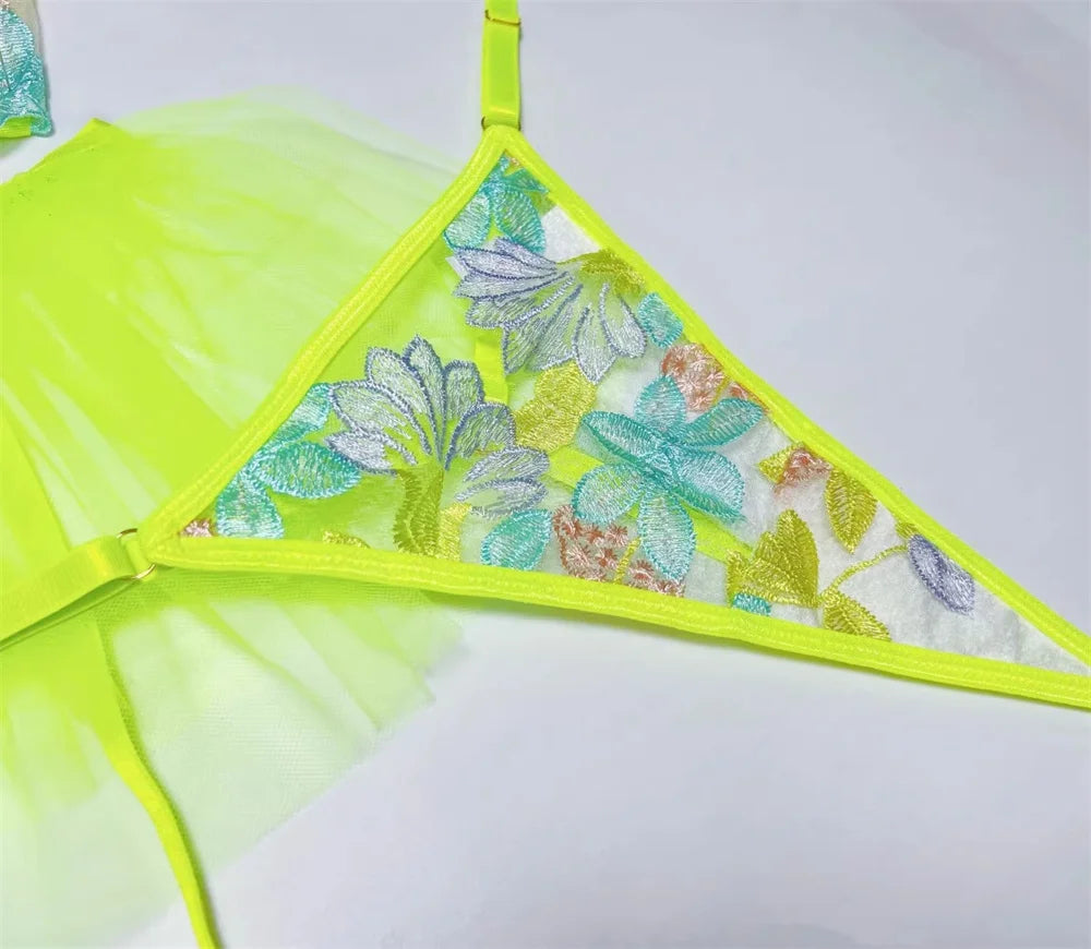 2025 Wholesale Women's Sexy Mesh See-through Lingerie Bikini Sets Adult Lady Pushed Up Nude Underwear Hot Open Crotch Tutu Dress