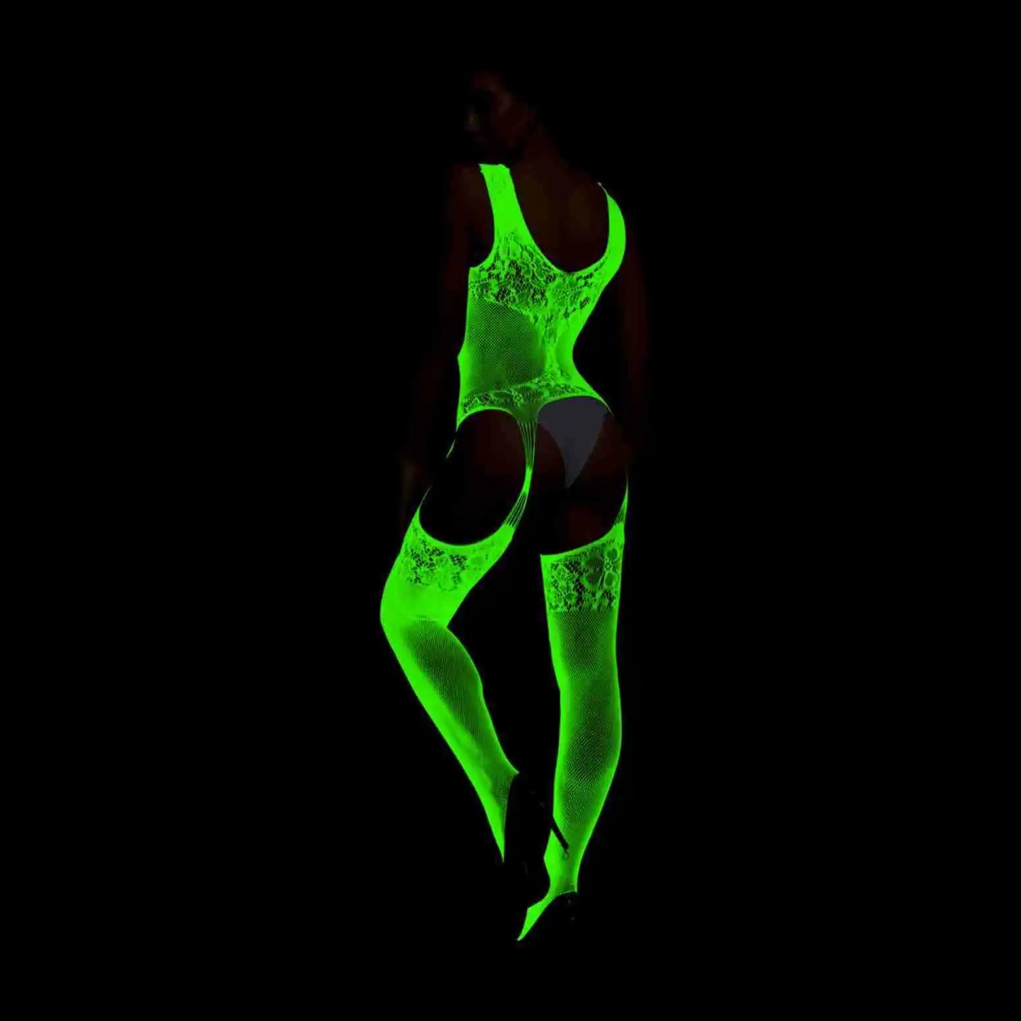 Pole Dance Clothing Luminous Glowing Lingerie Sexy Bodystocking Women Fishnet Gogo Dancer Outfit Rave Bodysuit Exotic Party