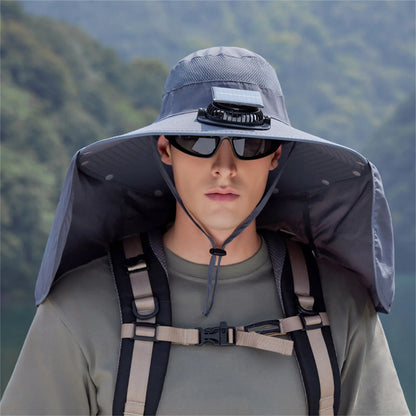 Solar-Powered Outdoor Cooling Fan Hat with Adjustable Brim - UV Protection Sun Cap for Fishing, Hiking & Summer Travel