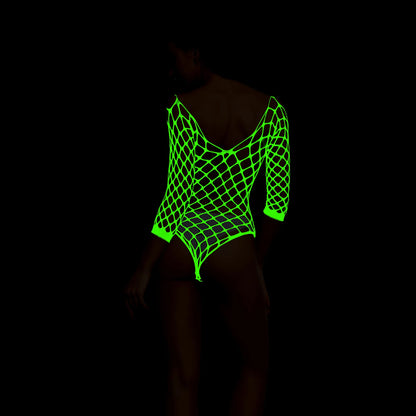 Pole Dance Clothing Luminous Glowing Lingerie Sexy Bodystocking Women Fishnet Gogo Dancer Outfit Rave Bodysuit Exotic Party