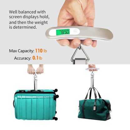 110Lb/50Kg Portable Digital Luggage Weight Scale LCD Display Pocket Electronic Suitcase Travel Scale Balance Baggage Weight Tool
