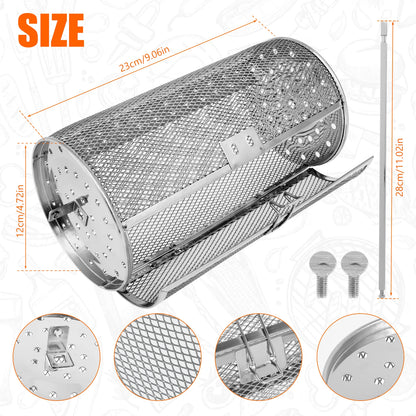 Rotisserie Basket 360° Rotated Stainless Steel Rotisserie Grill Roaster Non-Stick Washable Heat Resistant Oven Round Rack Basket