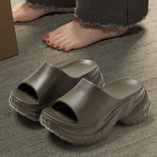 ZHIDA Thick Sole EVA Slippers Women Fashion Soft Home Platform Slippers Outwear Non Slip Elevated Heel Beach Summer Sandals