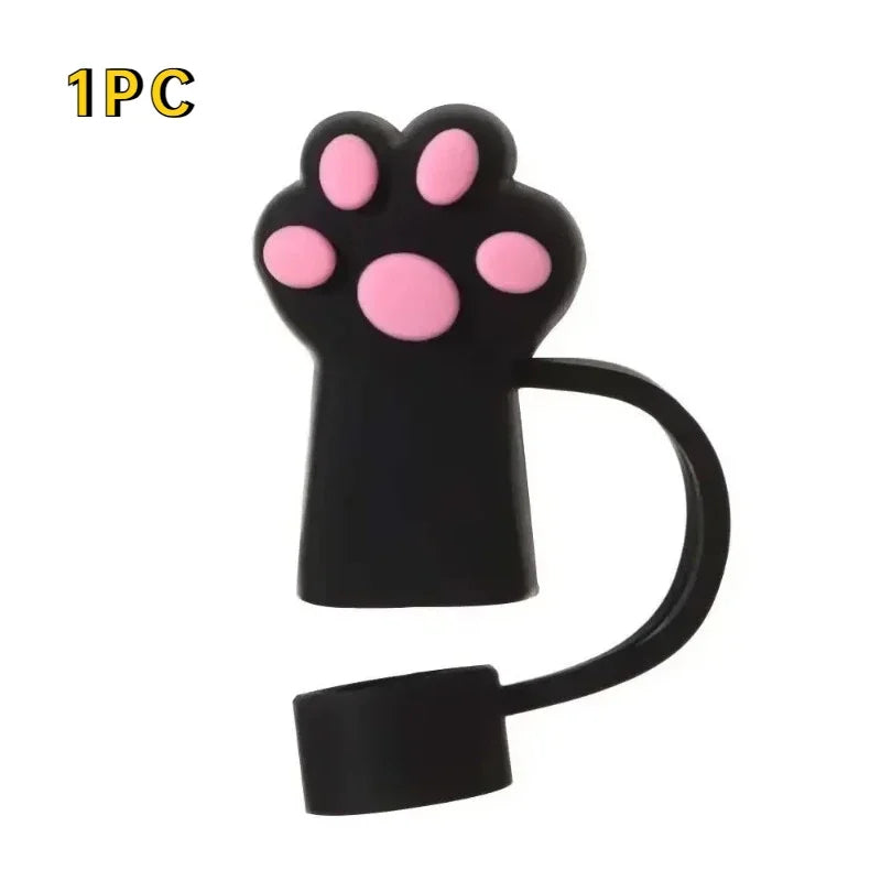 1/3Pcs Cartoon Cute Cat Claw Straw Cover Glass Beverage Dustproof Straw Cover Kitchen Beverage Straw Accessories