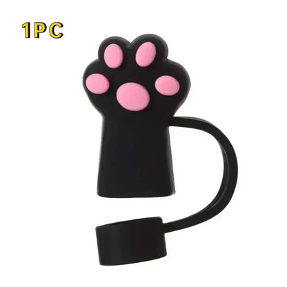 1/3Pcs Cartoon Cute Cat Claw Straw Cover Glass Beverage Dustproof Straw Cover Kitchen Beverage Straw Accessories
