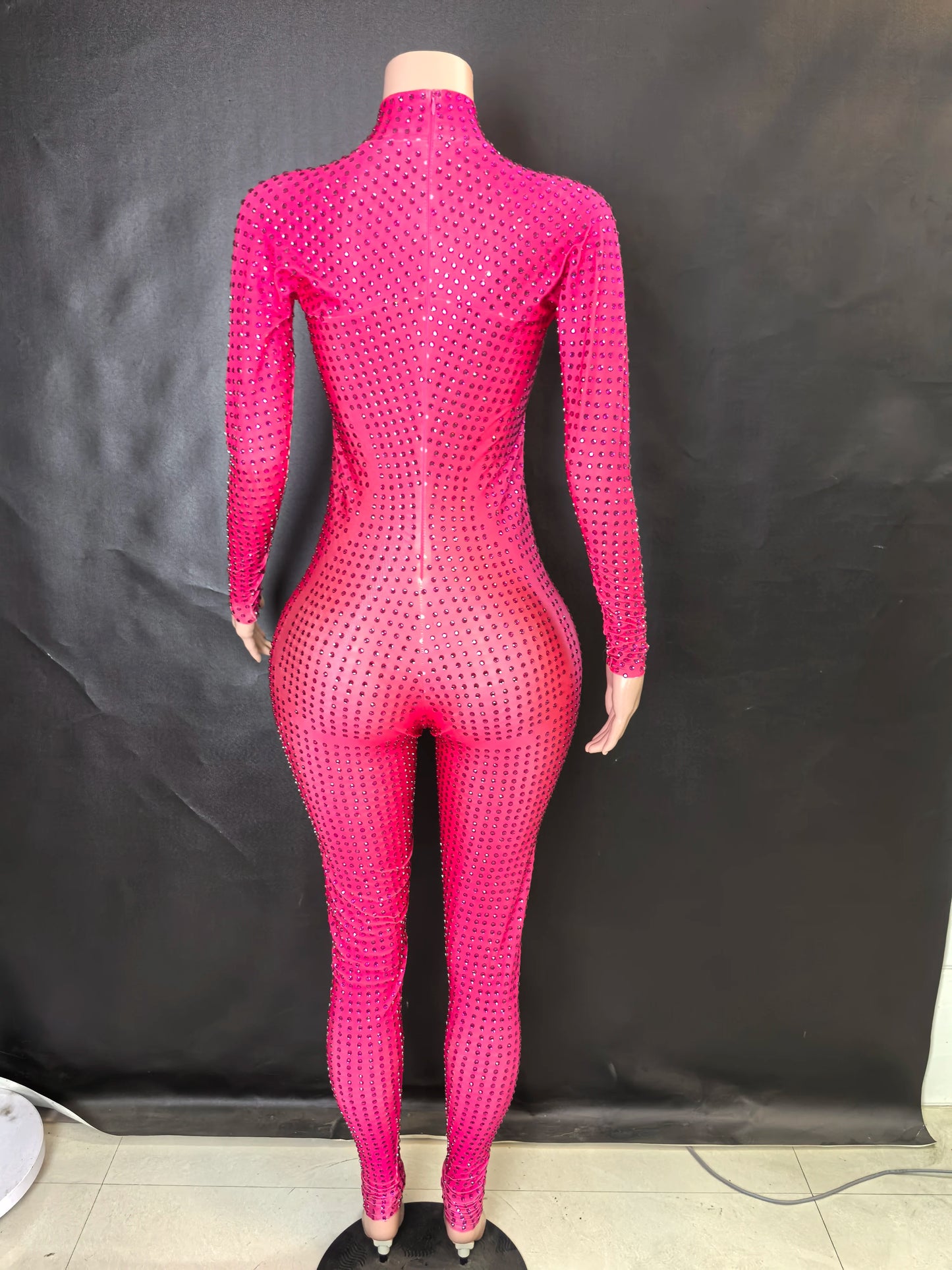 Sparkly Long Sleeve Crystal Rompers Pole DanceBodycon Bodysuits Stage Performance WearWomen Party One Piece Jumpsuits  7G