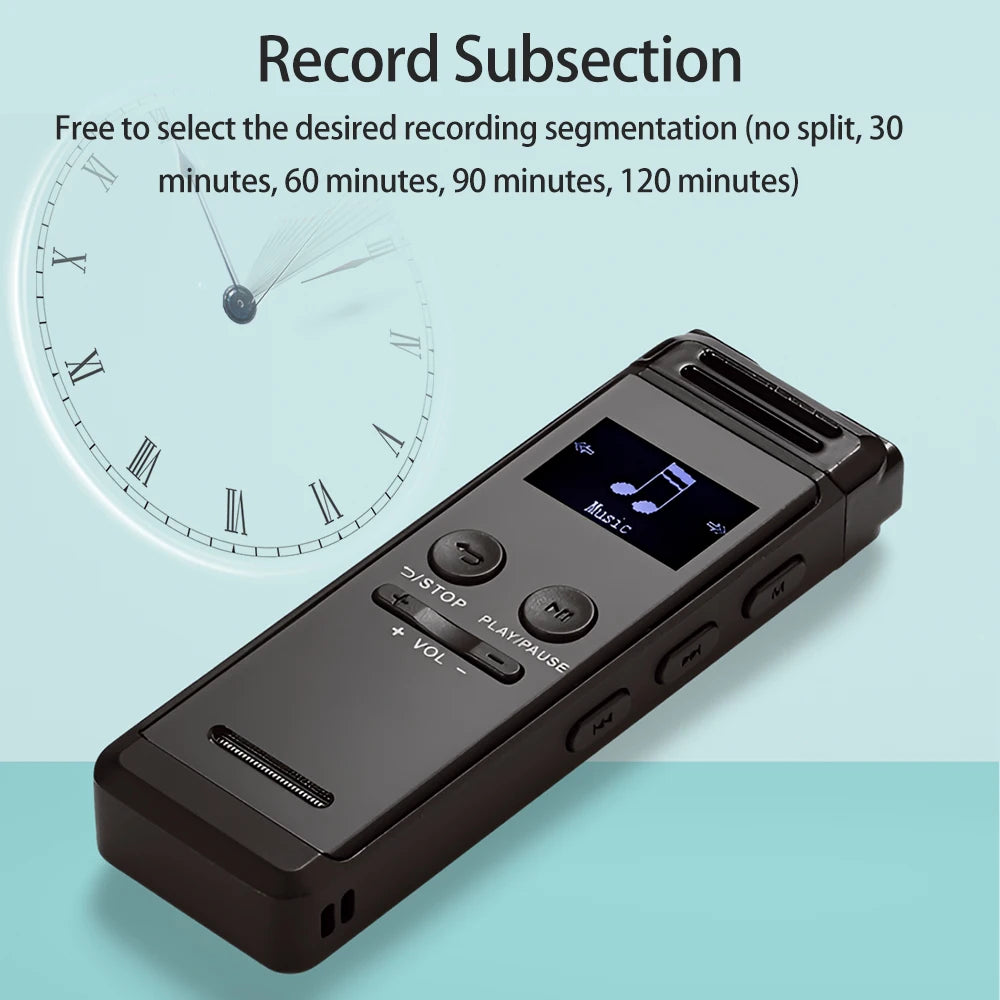 Digital Voice Recorder 32G Activated Record Playback MP3 Music Player w/ Mic Speaker 1536KBPS HD Recording 24 System Languages
