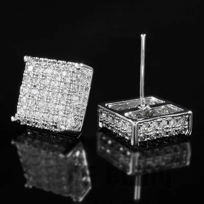 Huitan Women Men Stud Earrings Classic Square Shaped Ear Stud Piercing Sparkling Cubic Zirconia Daily Wearable Versatile Jewelry