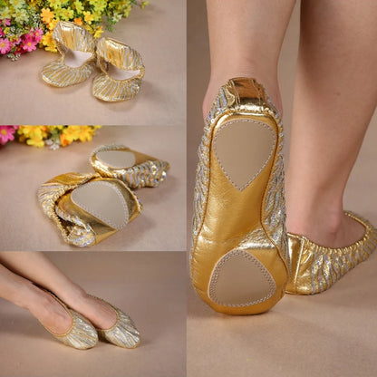 Women Girl Belly Dance Shoes Striped Slipper Flat Ballet Gymnastics Dancing Shoes Soft Sole Non-slip Flat Shoes