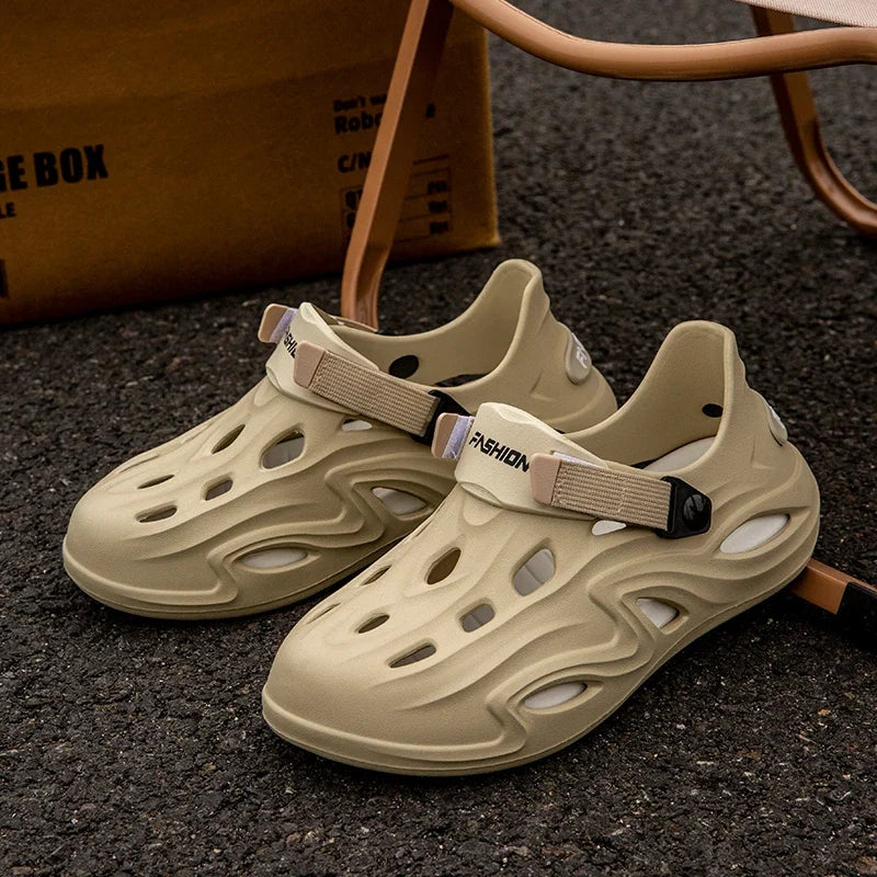 Men Summer Anti-slip Soft EVA Slippers Male Outdoor Hole Garden Sandals Casual Breathable Comfortable Flat Indoor Shoes