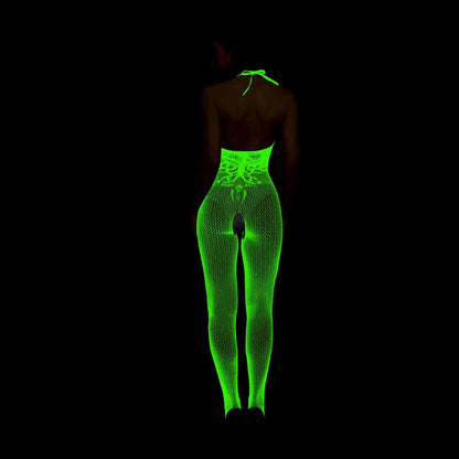 Pole Dance Clothing Luminous Glowing Lingerie Sexy Bodystocking Women Fishnet Gogo Dancer Outfit Rave Bodysuit Exotic Party