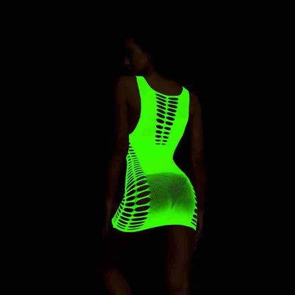 Pole Dance Clothing Luminous Glowing Lingerie Sexy Bodystocking Women Fishnet Gogo Dancer Outfit Rave Bodysuit Exotic Party