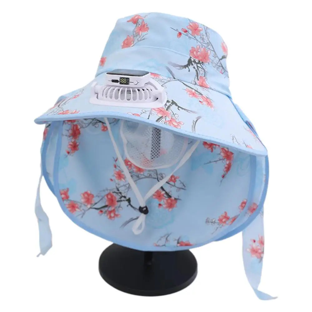 Summer solar digital charge fan hat adults women countryside sun protection thin design breathable work sun hat face cap