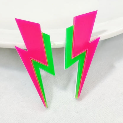 KUGUYS Two Tone Lightning Stud Earrings for Women Glitter Mirror Neon Acrylic Beach Jewelry Summer Accessories