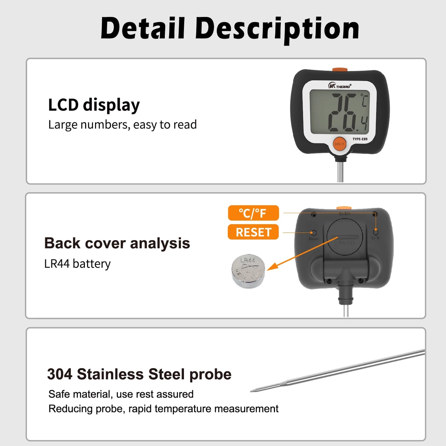 Confectionery/Sugar/Candy Thermometer Food Cooking Kitchen Digital BBQ Thermometer Meat Cake Milk Thermometer Tool
