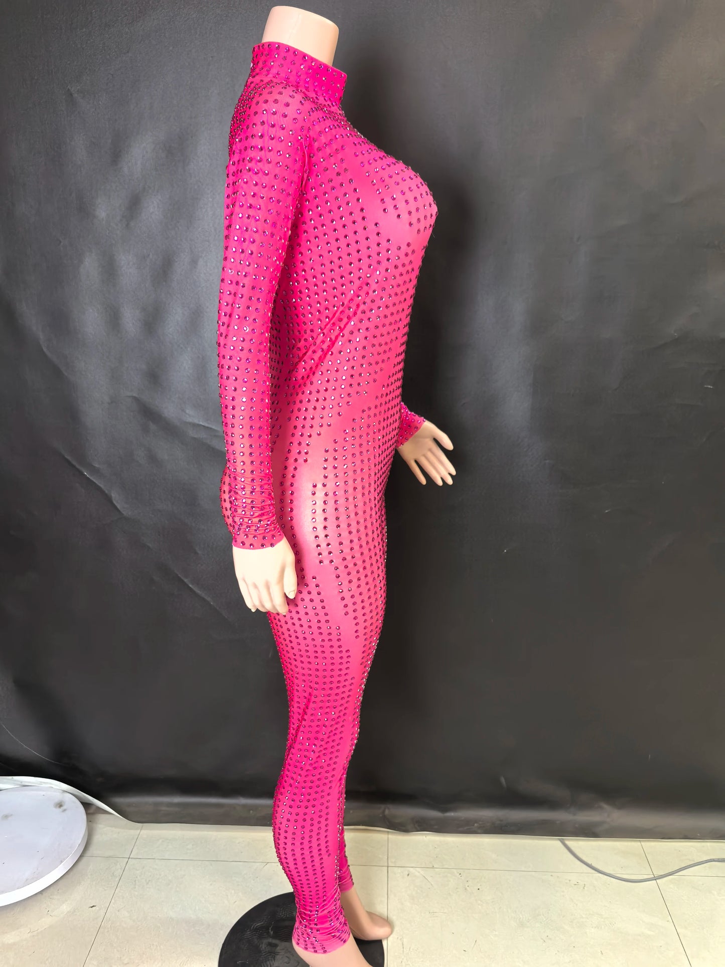 Sparkly Long Sleeve Crystal Rompers Pole DanceBodycon Bodysuits Stage Performance WearWomen Party One Piece Jumpsuits  7G