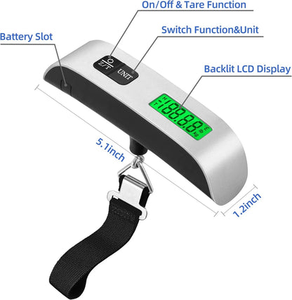 110Lb/50Kg Portable Digital Luggage Weight Scale LCD Display Pocket Electronic Suitcase Travel Scale Balance Baggage Weight Tool