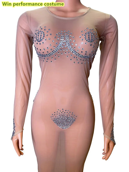 Three Point Tight And Sexy Perspective Full Diamond Mesh Nightclub Bar DJ Hot Dance Party Performance Costumes