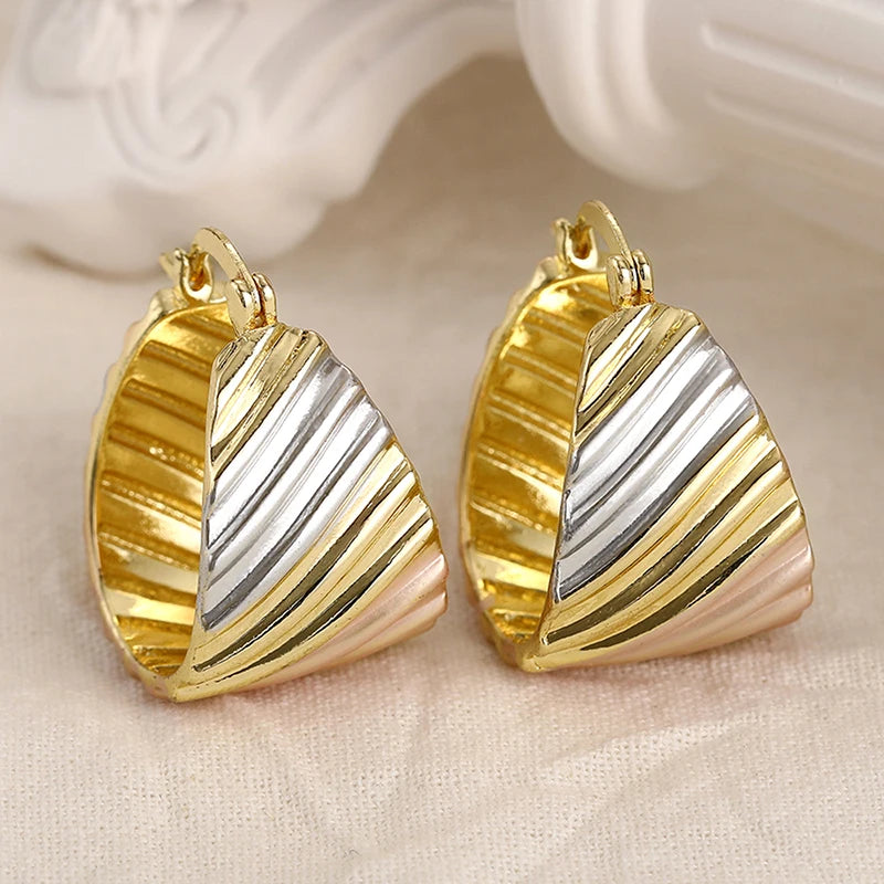 Huitan Metallic Style Wide Hoop Earrings for Women Fashion Female Party Girls Accessories Trendy Personality Jewelry Ear Rings