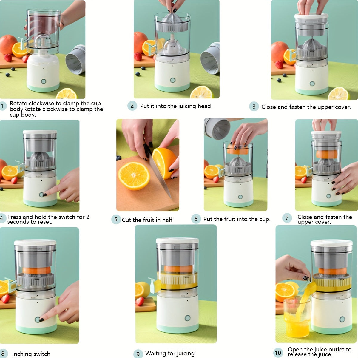 Compact Multifunctional Portable Juicer - Effortless Automatic Juicing, Efficient Separation, Convenient USB Rechargeable Design - Freshly Squeezed Orange Juice in a Compact Cup, Essential Kitchen Appliance for Home Cooking,