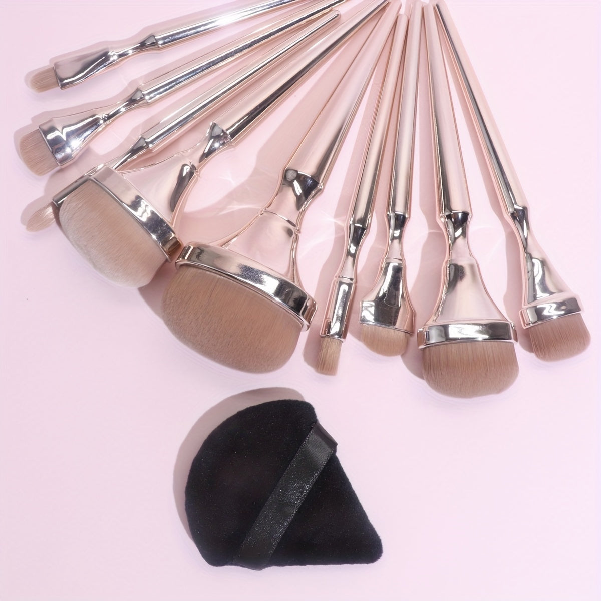 9pcs Pro Makeup Brush Set - Premium Foundation, Blush, Eye Shadow Brushes & 1pc Soft Makeup Sponge - Portable Beauty Tools for Flawless Grooming, Liquid Foundation, BB Cream, Loose Powder Application