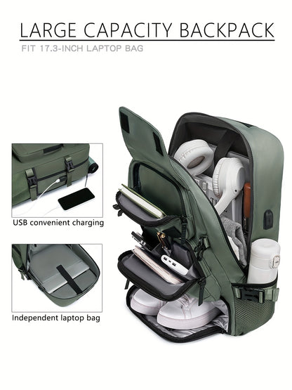 Large Capacity Multi-Functional Backpack - Spacious Hiking & Camping Knapsack with Shoes Compartment, USB Charging Port, Padded Laptop Sleeve, and Multiple Compartments - Ideal for Men, Women, Business, College, and Outdoor E