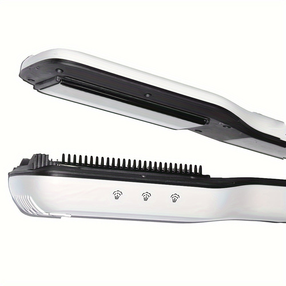 Steam Hair Straightener Flat Iron - Ceramic Ionic Plates, Detachable Comb, Adjustable Temperature, Digital LCD Display, Dual Voltage for Home and Salon Use
