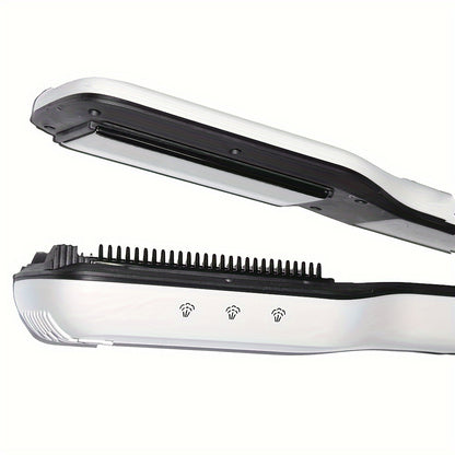 Steam Hair Straightener Flat Iron - Ceramic Ionic Plates, Detachable Comb, Adjustable Temperature, Digital LCD Display, Dual Voltage for Home and Salon Use