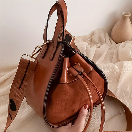 Vintage Chic Triangle Bucket Handbag - Spacious Drawstring Crossbody Bag with Trendy Niche Design, Stylish Women's Accessory for Daily Use and Travel