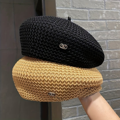 Vibrant Beret Hat for Women - Lightweight, Breathable, Spring/Summer Hollow-Out Structured Painter Cap with Japanese Style Casual All-Match, Face-Slimming Fashion Design, Trendy Accessory for Outdoor Activities and Daily Wear