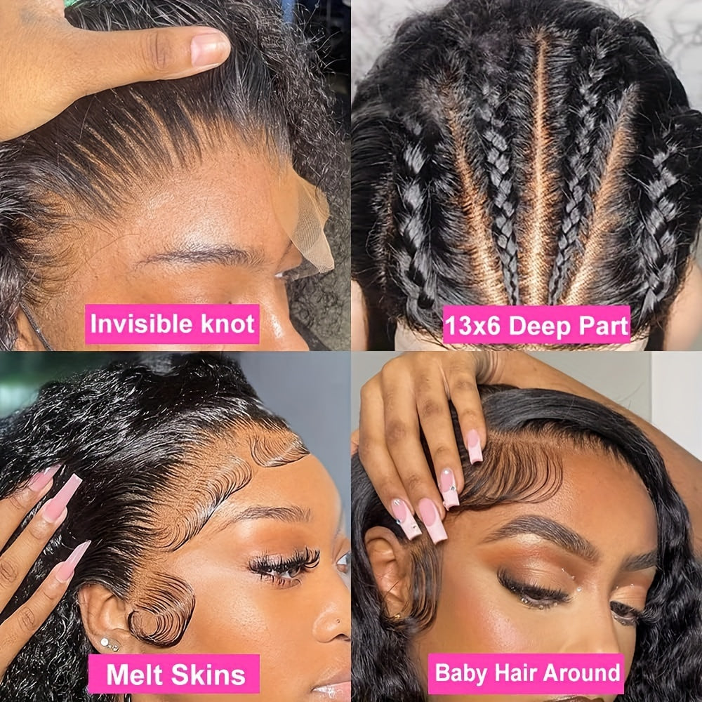 200% Density 13x6 Deep Wave Lace Front Wigs Human Hair 13x6 HD Lace Deep Curly Glueless Frontal Wigs Human Hair Pre Plucked For Women
