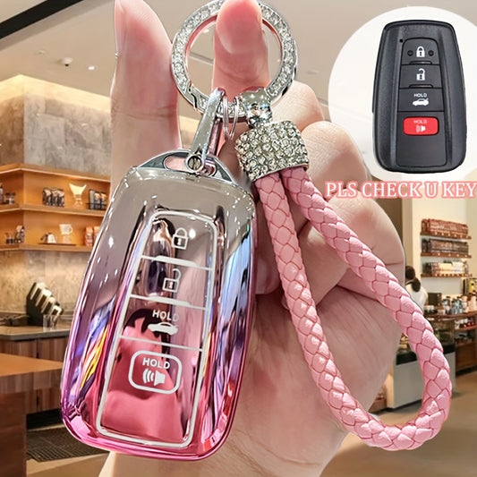 Car Keychain Cover for Toyota, with Rhinestone Keychain, Soft Key Full Protection Cover, Gift
