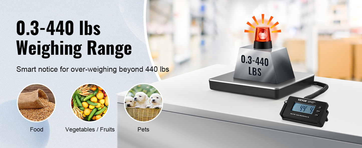 SucceBuy 440lbs Digital Shipping Scale with Timer Tare Function HD LCD Screen Portable Package Postal Scale for Home Post Office